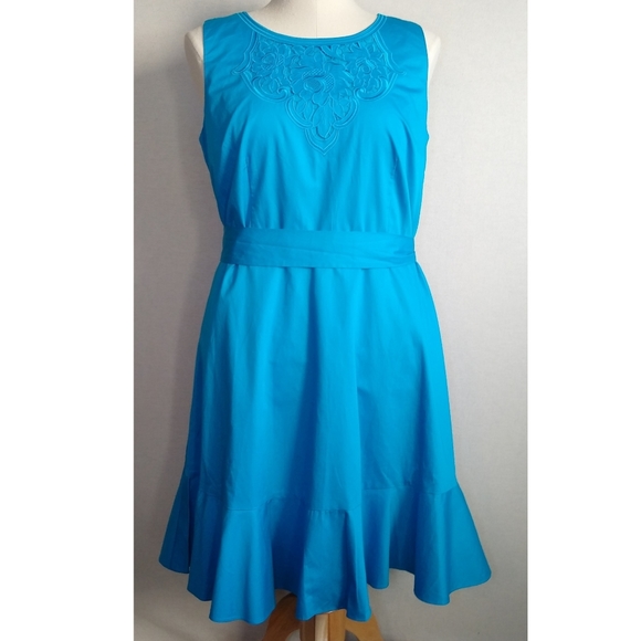 Talbots Embroidered Sateen Fit-and-Flare Dress - Picture 4 of 14